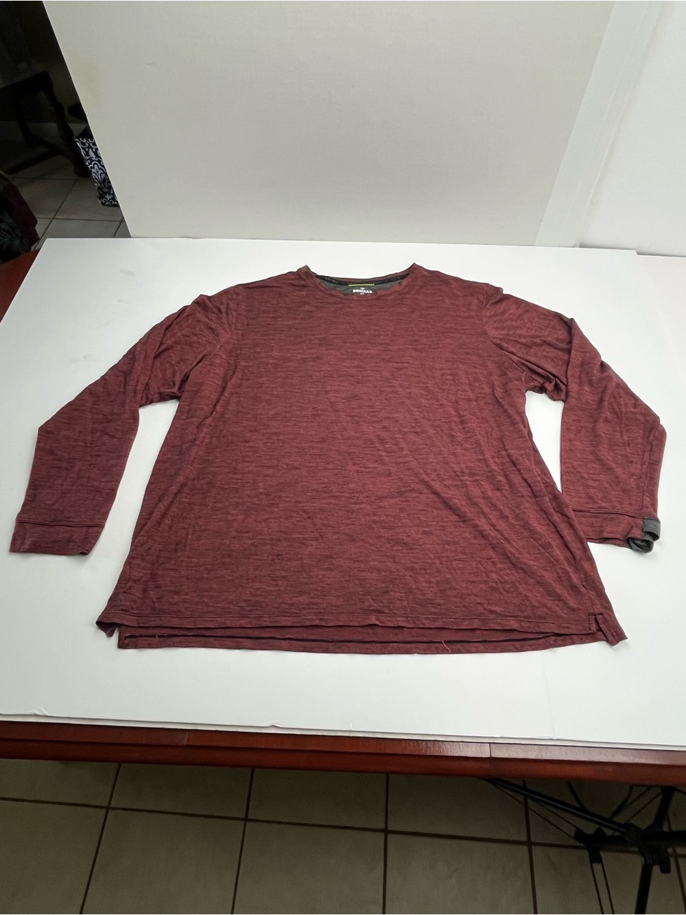 Bombas Burgundy Men's Long Sleeve Crewneck Shirt Size 3XL Merino Wool Blend